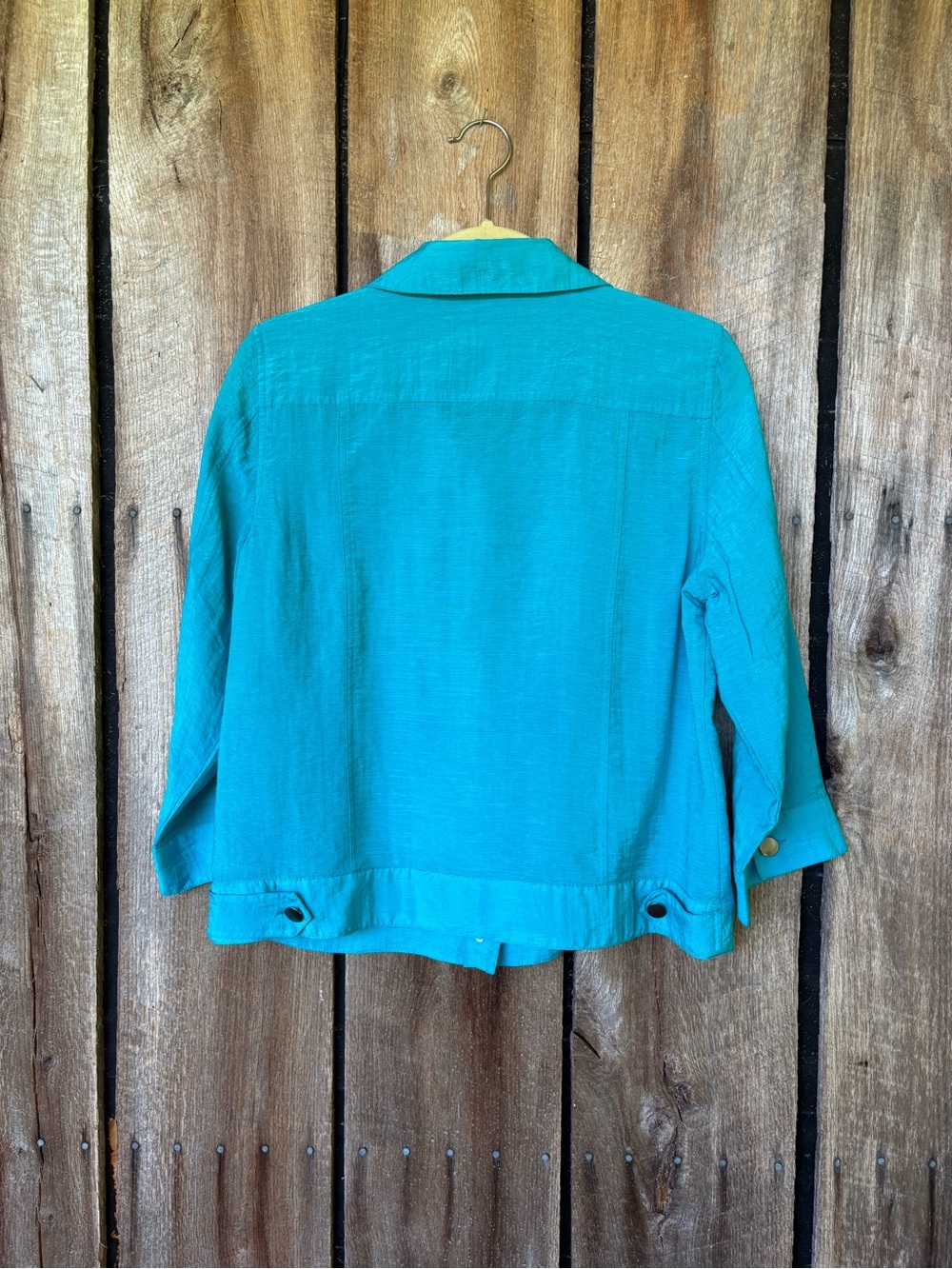 Chico's Size 1 M Turquoise Teal Lightweight Snap Front Shirt Jacket 3/4 Sleeve - Picture 3 of 6